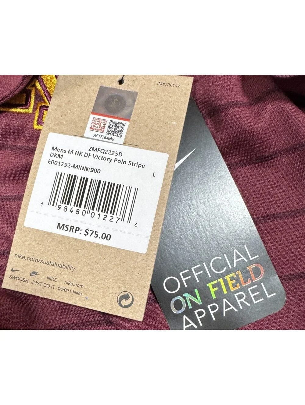 University Minnesota Nike Dri-Fit Maroon Striped Victory Polo Shirt Mens L NWT